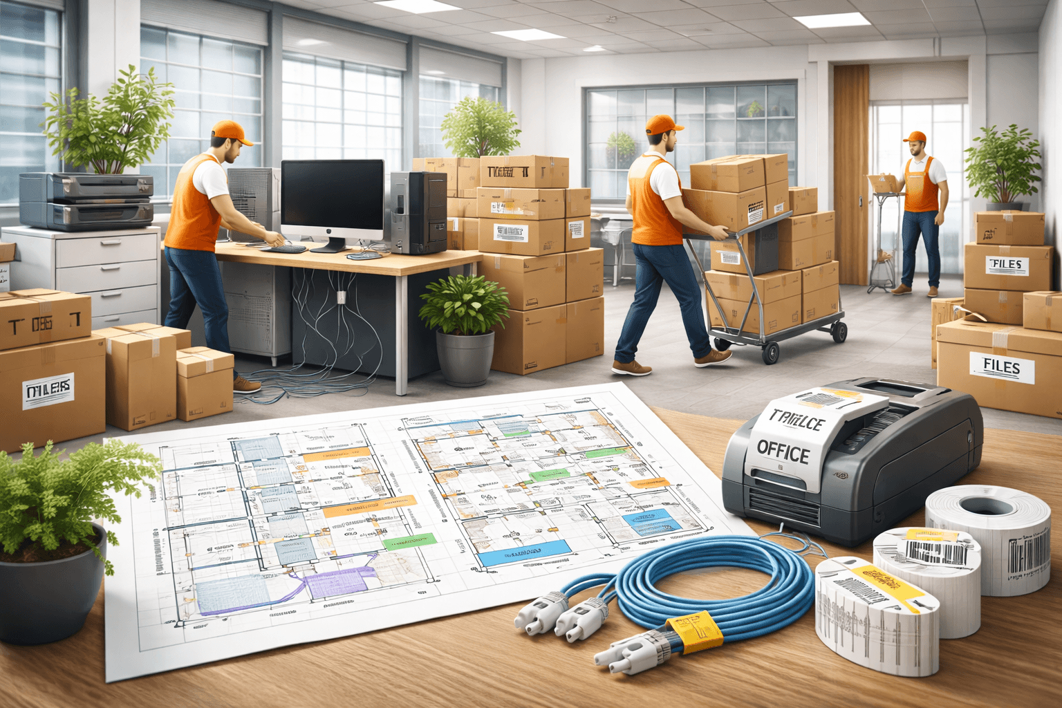 Office team planning logistics with laptops and notes